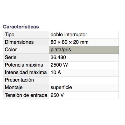 DH DOBLE INTERRUPTOR DE SUPERFICIE