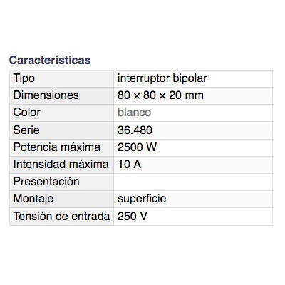 DH DOBLE INTERRUPTOR BIPOLAR DE SUPERFICIE