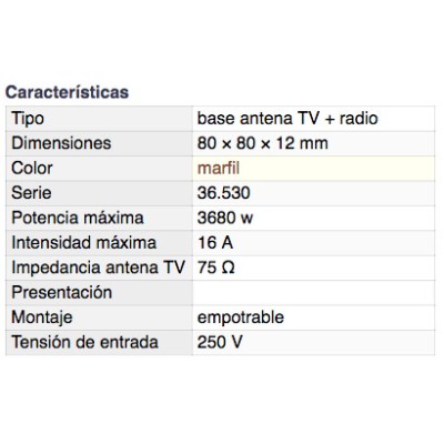 DH BASE DE ANTENA TV-RADIO EMPOTRABLE