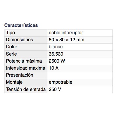 DH DOBLE INTERRUPTOR EMPOTRABLE