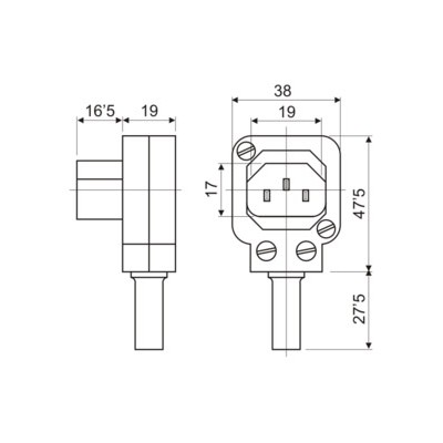 DH CONECTOR IEC MACHO ACODADO