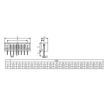 CONECTOR POSTE MACHO RECTO POLARIZADO PARA C.I. Paso 2 mm