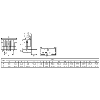 CONECTOR POSTE MACHO ACODADO POLARIZADO PARA C.I. Paso 2 mm