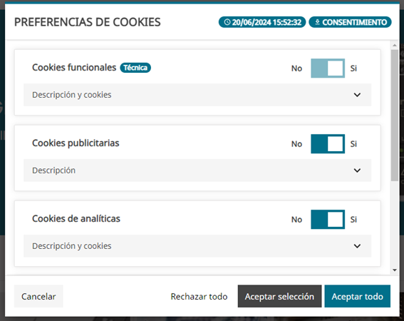 Ejemplo gestión de cookies